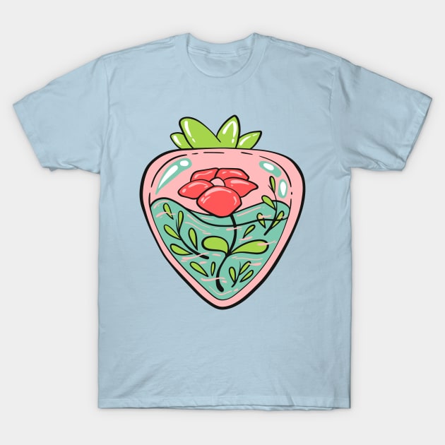 Pastel glass kawaii strawberry T-Shirt by Coffee Shelf